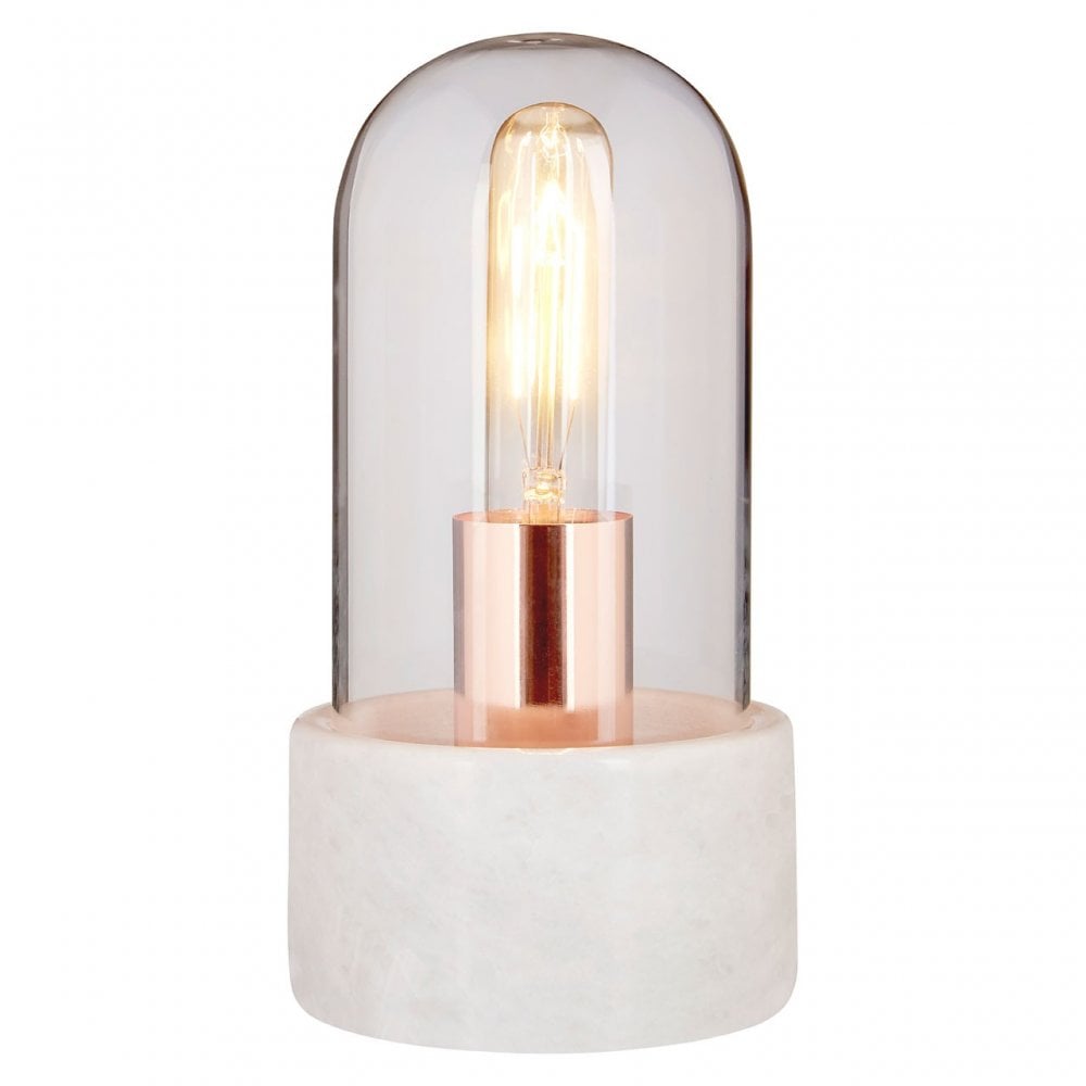 Lamonte Bell Lamp with White Marble Base, Glass, Marble, White