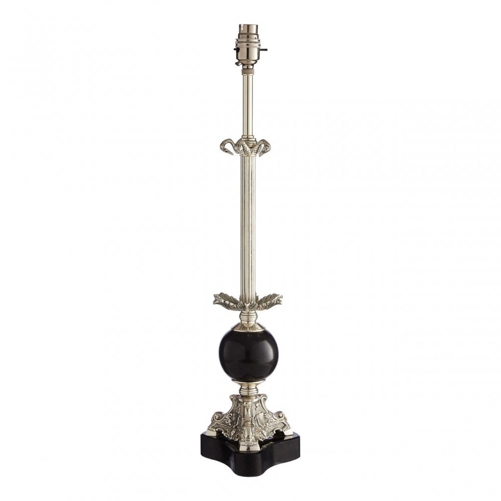 August Table Lamp Base, Marble, Brass, Silver