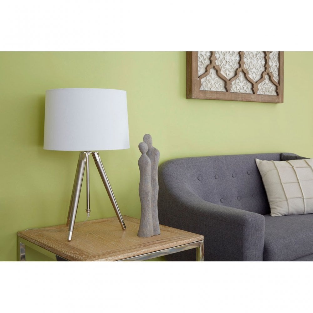 Unique Tripod Table Lamp, Iron, Linen, Cream