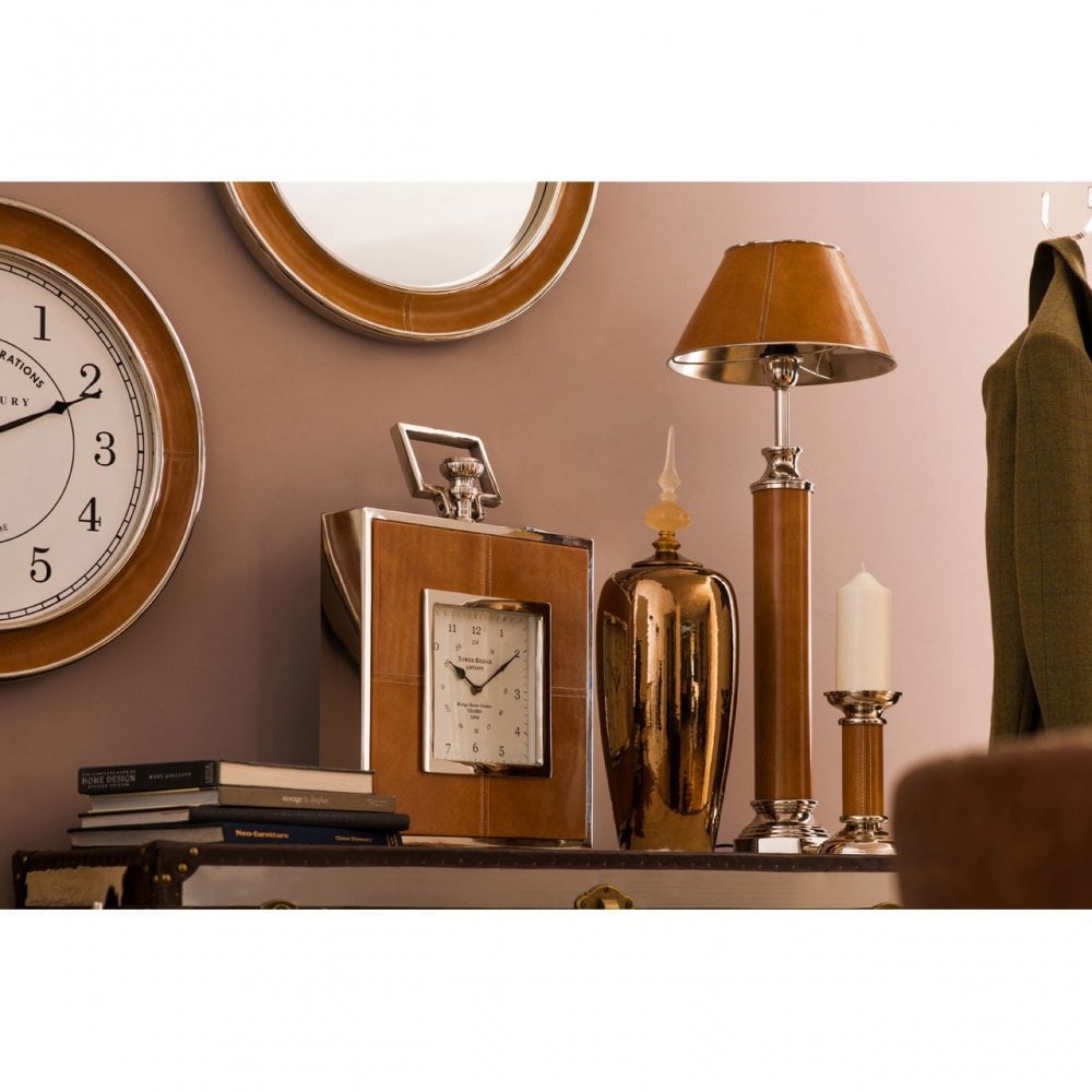 Oxlane Oxlane Churchill Table Lamp, Aluminium, Brass, Leather, Iron, Steel, Brown