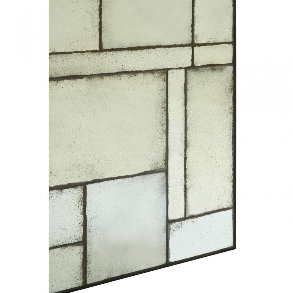 Rizzar Large Asymmetric Wall Mirror, Glass, Plywood, Black