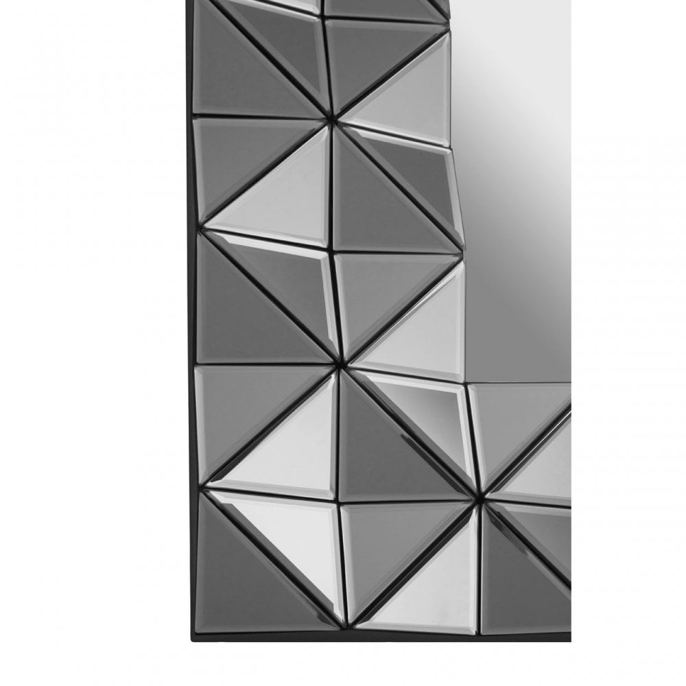 Soho 3D Geometric Wall Mirror, Wood, Mirrored Glass, Silver
