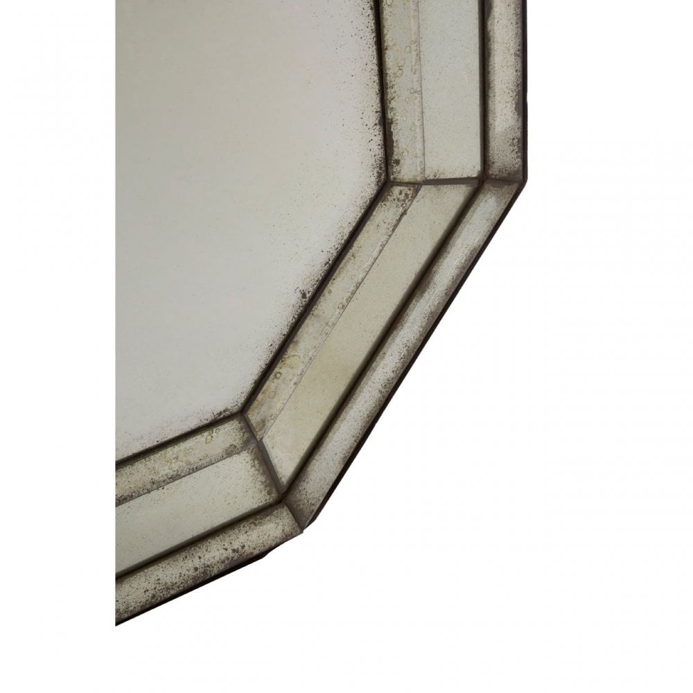 Rizzar 3D Hexagonal Wall Mirror, Glass, Plywood, Black