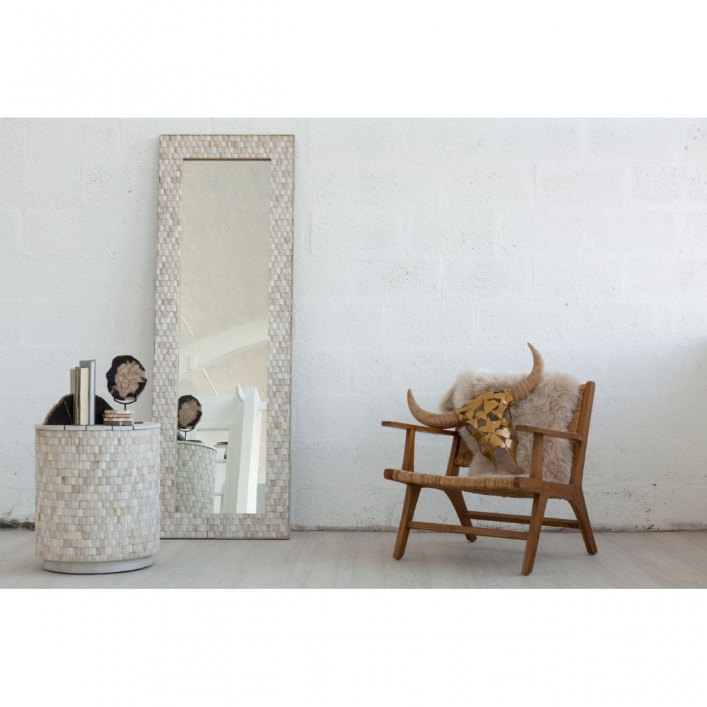 Festuel Rectangular Wall Mirror, Mirrored Glass, Teak, White