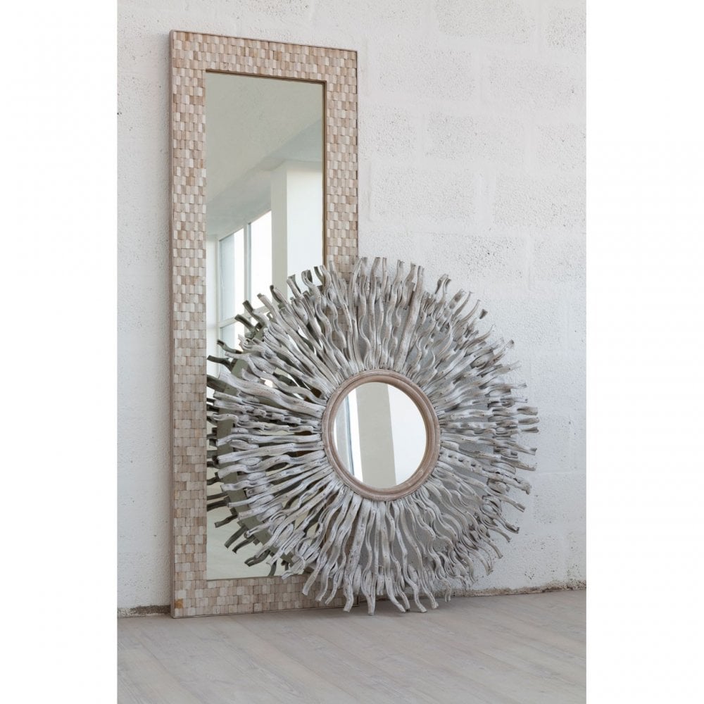 Festuel Rectangular Wall Mirror, Mirrored Glass, Teak, White