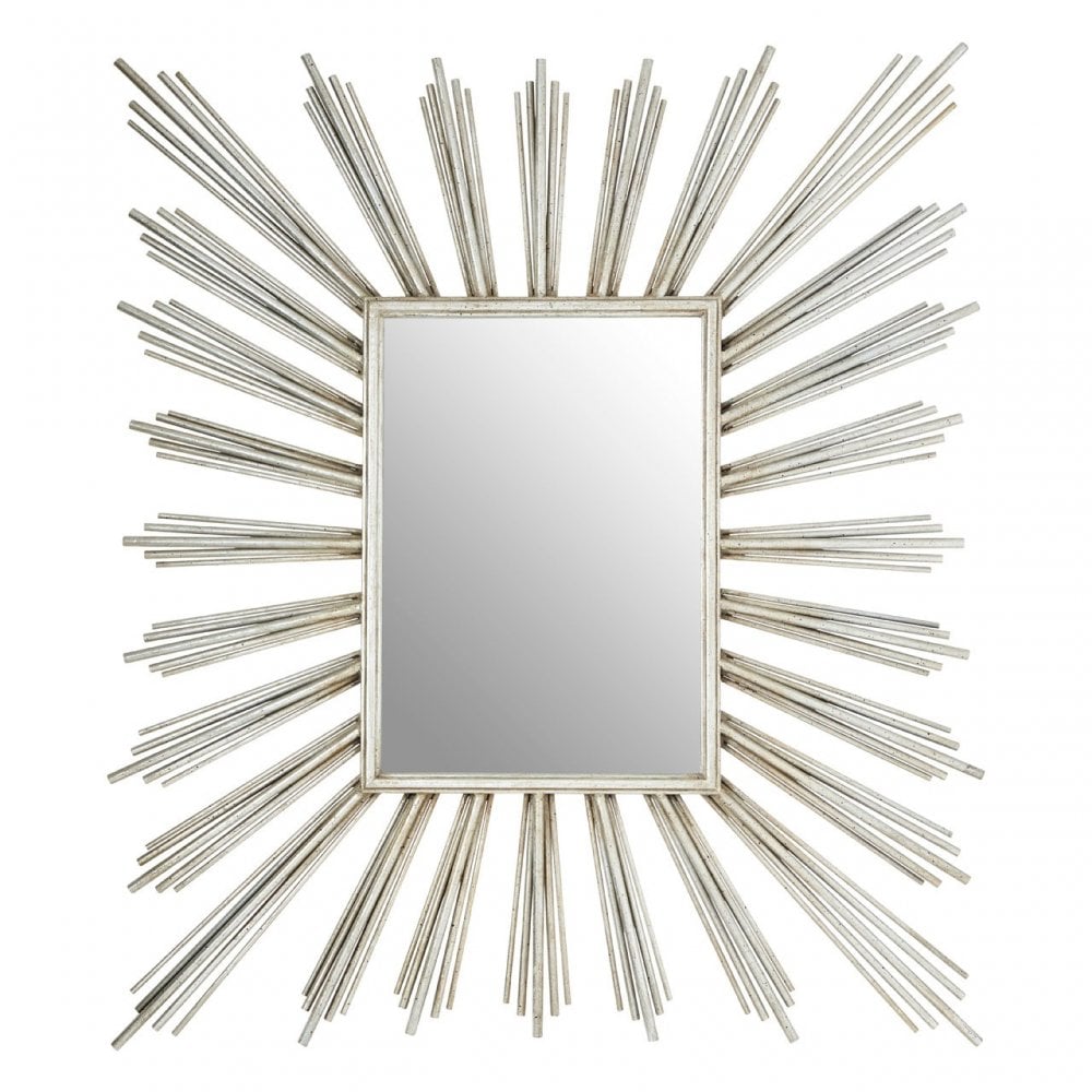 Zodiac Sunburst Design Wall Mirror, Mirrored Glass, Silver