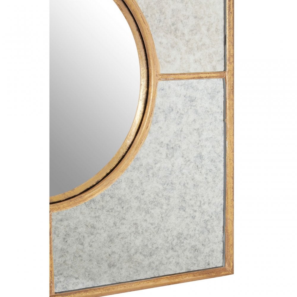 Zodiac Gold Finish Art Deco Wall Mirror, Mirrored Glass, Gold