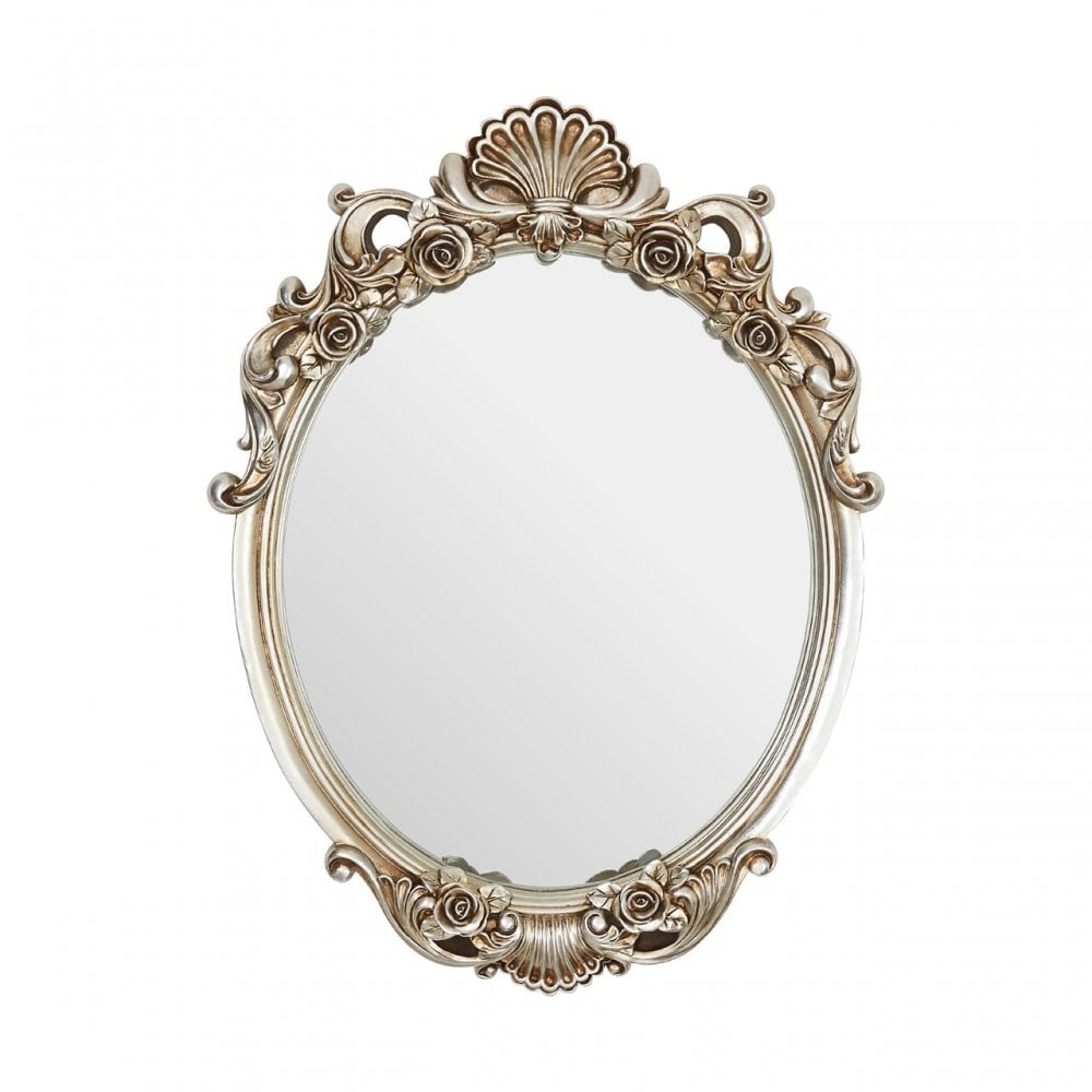 Champagne Finish Rose and Clam Wall Mirror, Mirrored Glass, Gold