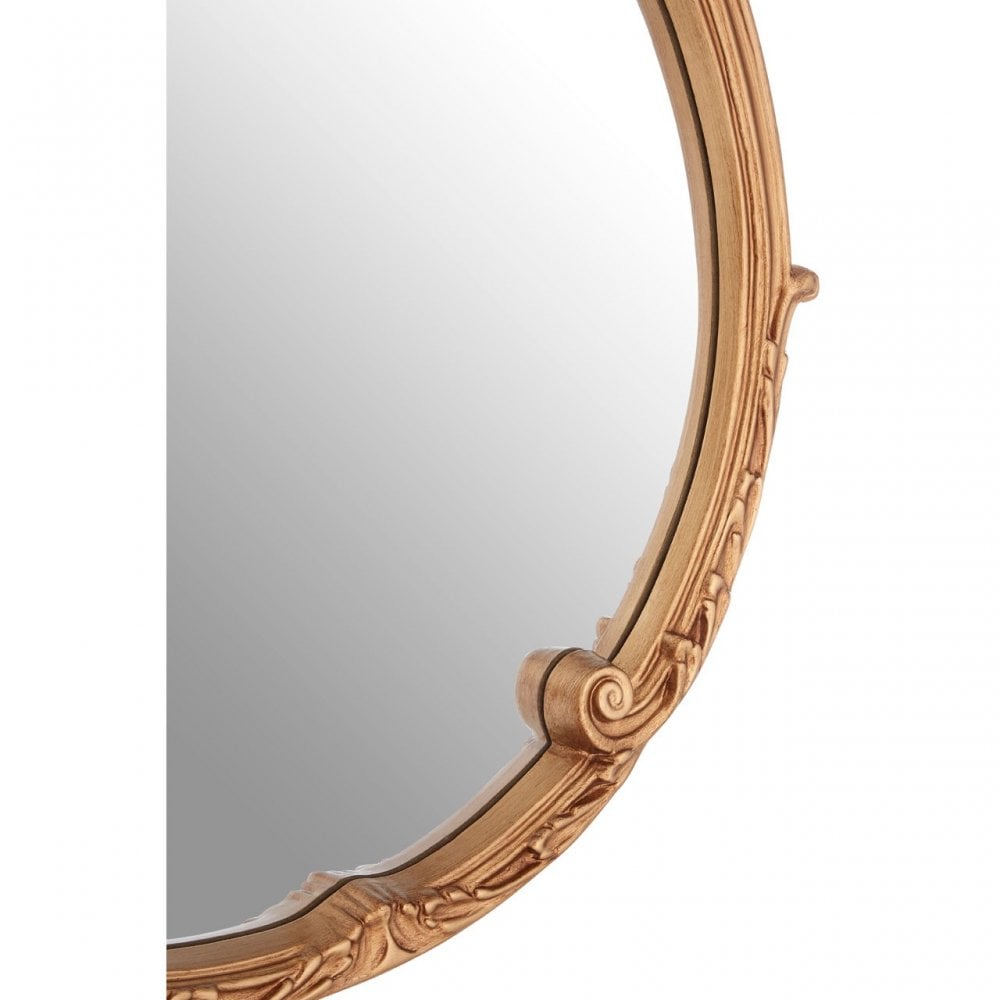 Gold Finish Round Acanthus Leaf Wall Mirror, Mirrored Glass, Gold