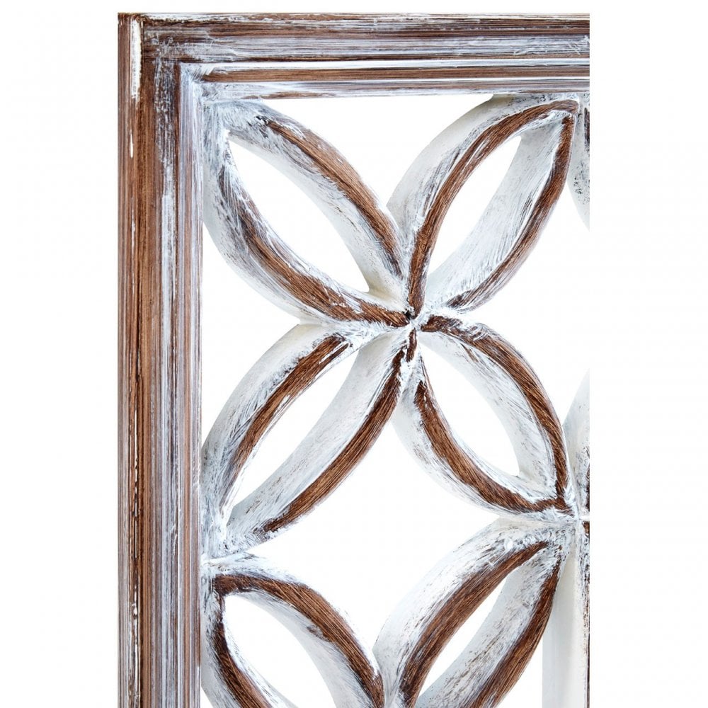 Antique White Lattice Frame Wall Mirror, Mirrored Glass, White