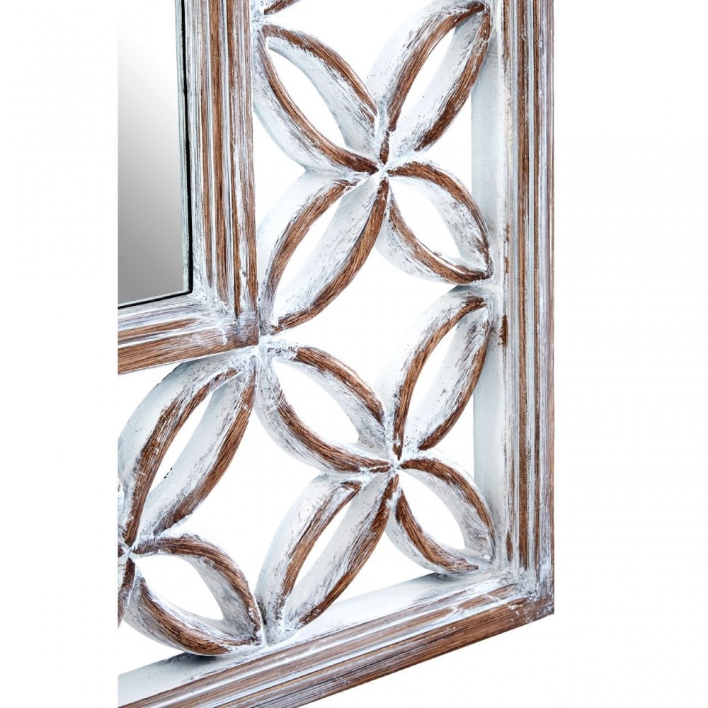 Antique White Lattice Frame Wall Mirror, Mirrored Glass, White