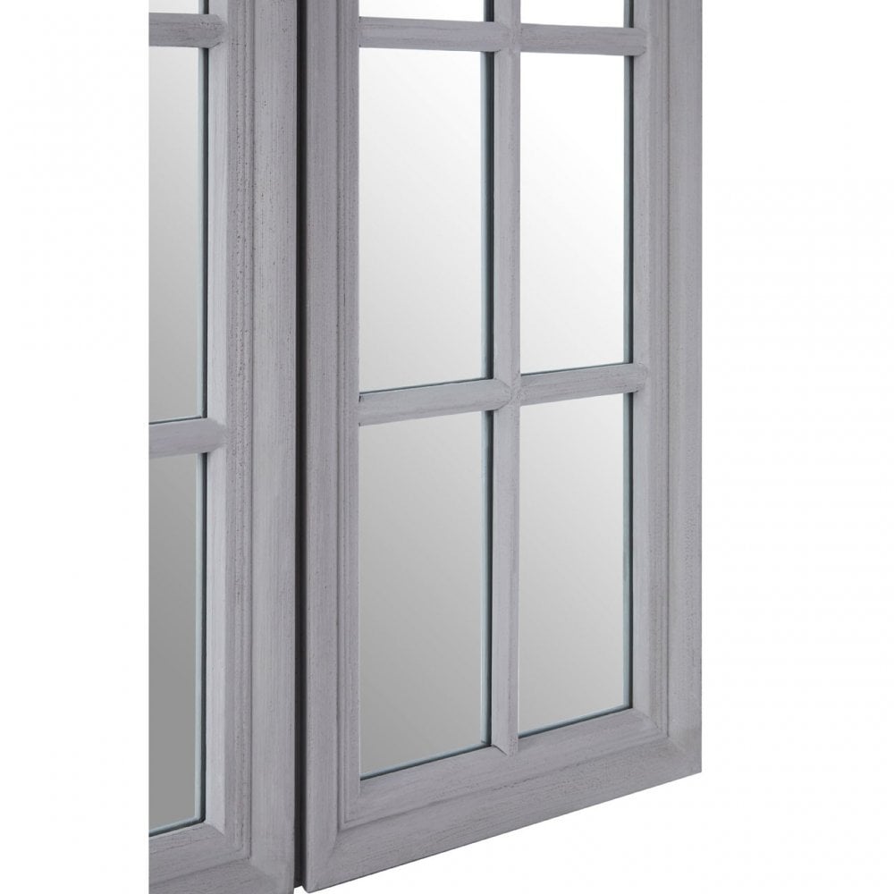 Flat Wood Grey Finish Mirror, Mirrored Glass, Wood, Grey