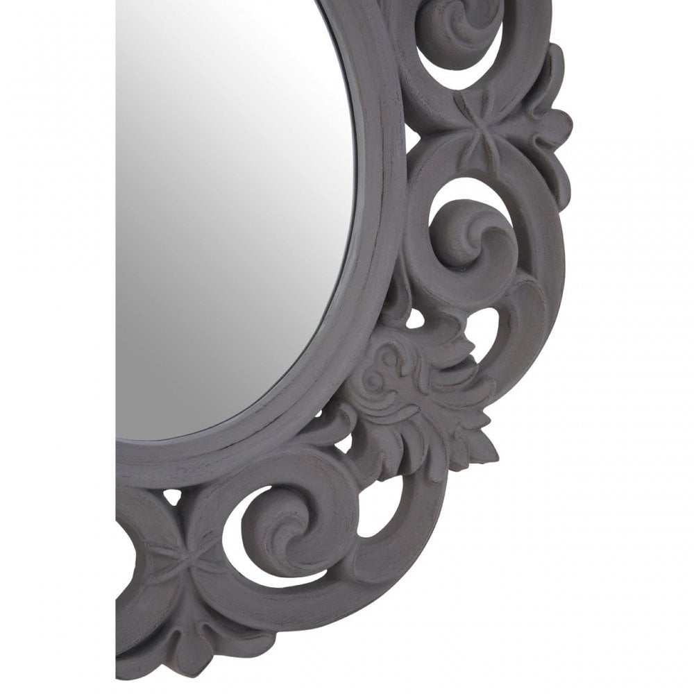 Antique Grey Scroll Design Wall Mirror, Mirrored Glass, Grey