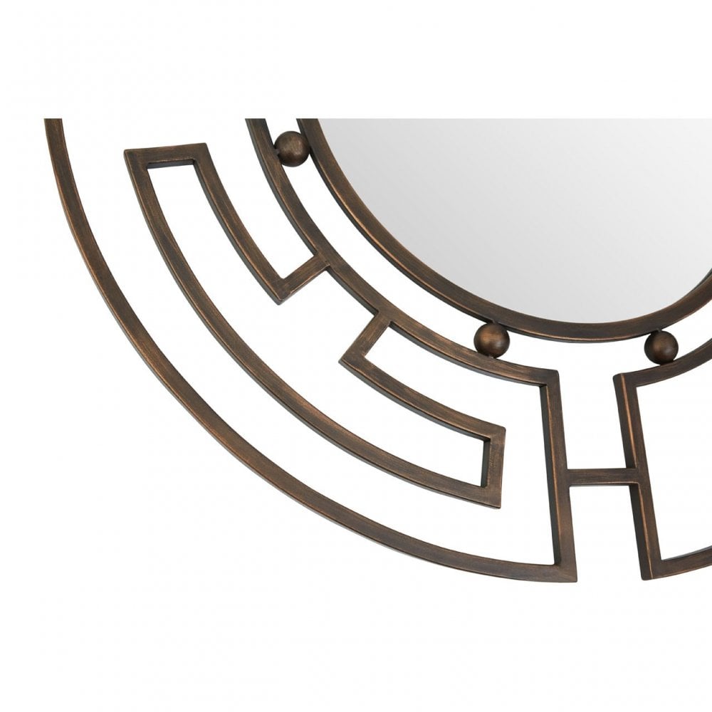 Jalal Round Wall Mirror, Mirrored Glass, Bronze