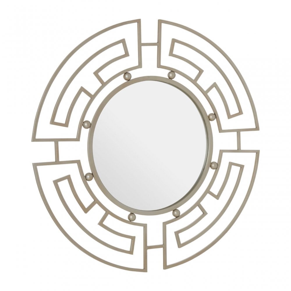 Jalal Round Wall Mirror, Mirrored Glass, Silver