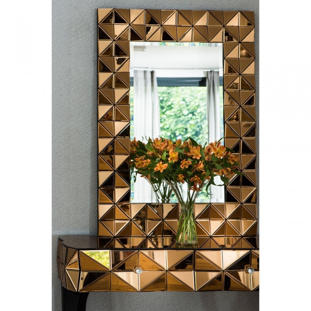 Soho Copper Wall Mirror, Wood, Mirrored Glass, Copper