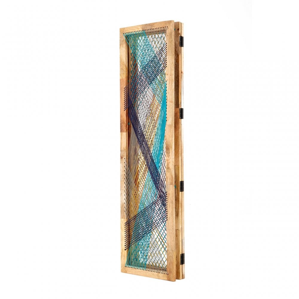 Temper 3 Sections Multicoloured Room Divider, Cotton Cord, Mango Wood, Multi-Coloured