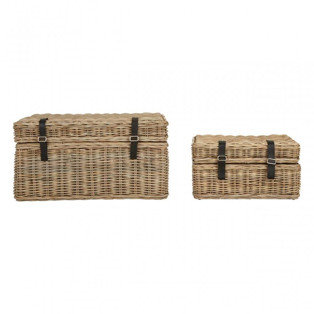 Set of 2 Grey Ratallio Rattan Storage Trunks, Kubu Rattan, Natural