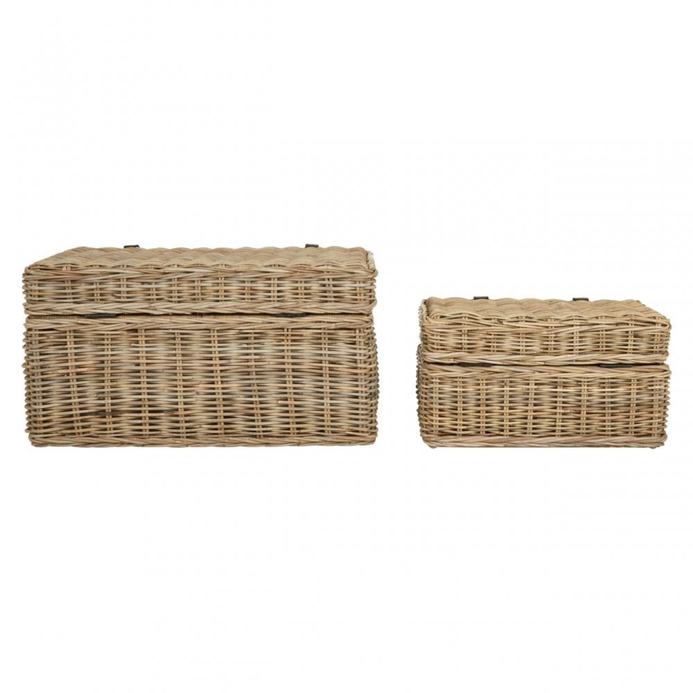 Set of 2 Grey Ratallio Rattan Storage Trunks, Kubu Rattan, Natural