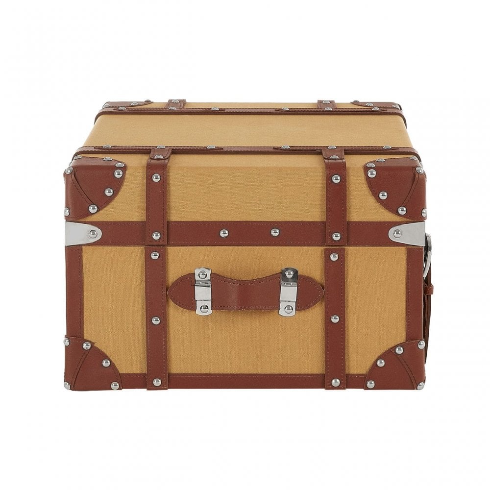 Columbus Small Canvas Storage Trunk, Canvas, Mango Wood, Natural