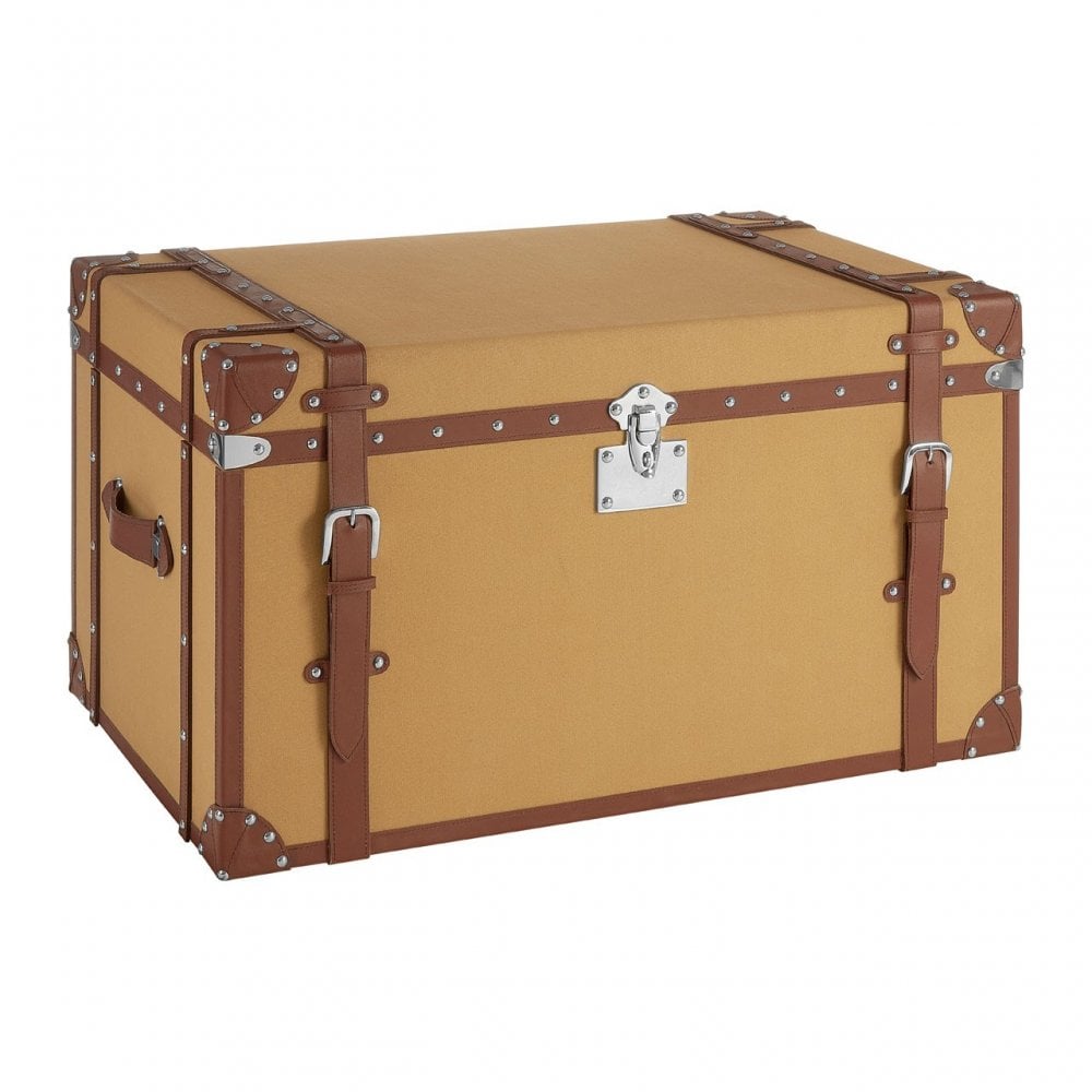 Columbus Large Canvas Storage Trunk, Canvas, Mango Wood, Brown