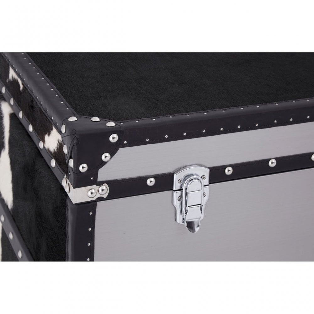 Black/White Genuine Cowhide 3 Drawer Cabinet, Cowhide, Stainless Steel, Black