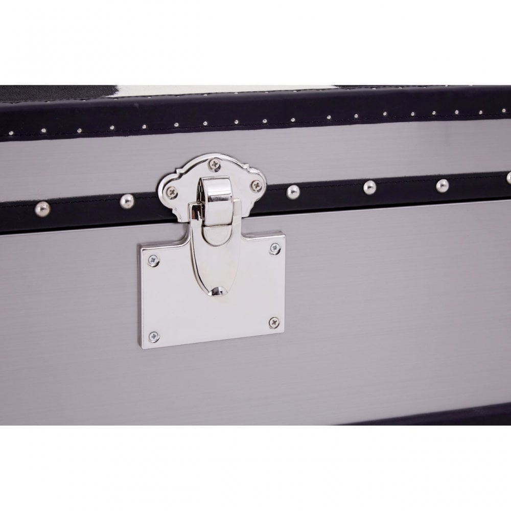Black/White Genuine Cowhide 3 Drawer Cabinet, Cowhide, Stainless Steel, Black
