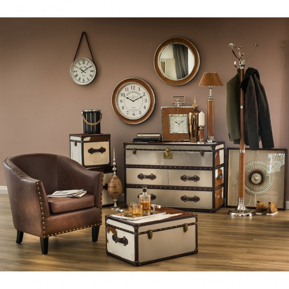 Brown / White Genuine Cowhide Storage Trunk Set, Cowhide, Stainless Steel, Brown