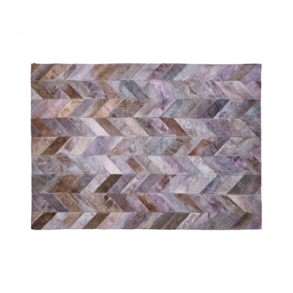 Safira Light Grey Patchwork Rug, Genuine Leather, Wool, Multi-Coloured