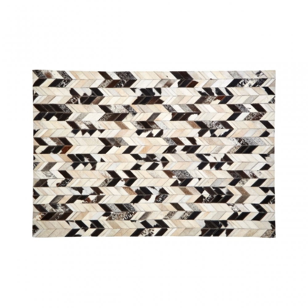 Safira Small Black / White Patchwork Rug, Genuine Leather, Wool, Black