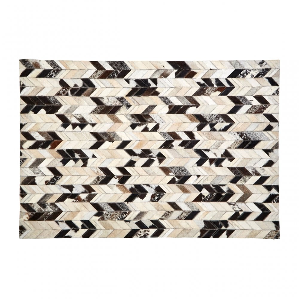 Safira Large Black / White Patchwork Rug, Genuine Leather, Wool, Black