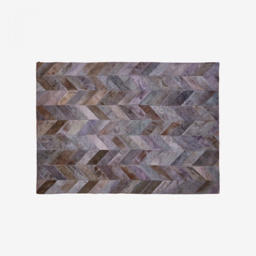 Safira Rug With Light Grey Patchwork, Genuine Leather, Wool, Grey