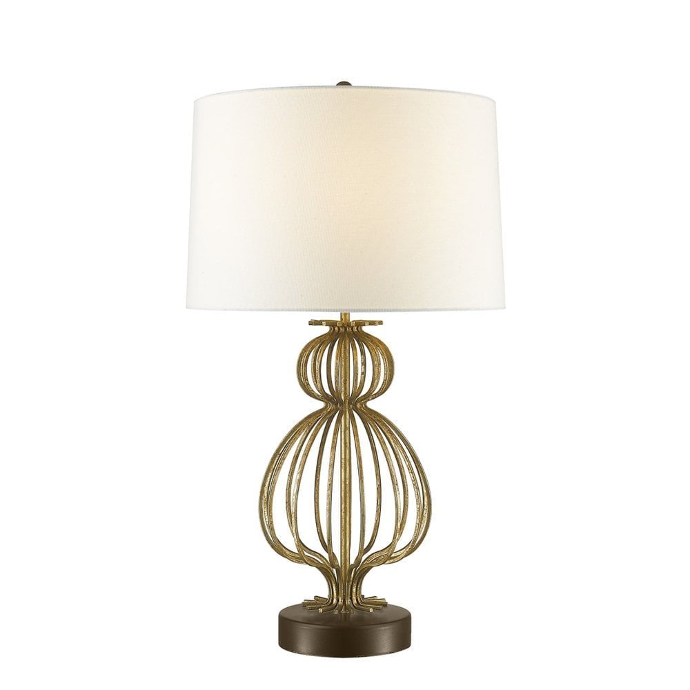 Gilded Lafitte Gold Steel Table Lamp with Mocha Brown Base and Cream Linen Shade