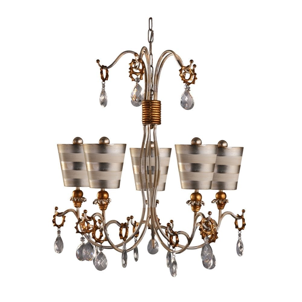 Tivoli Elegance: 5-Light Silver & Cream Patina Chandelier