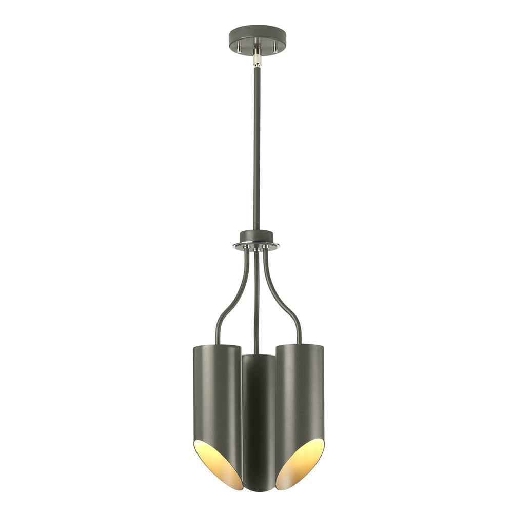 Modern Quinto 3-Light Chandelier in Dark Grey and Polished Nickel Finish