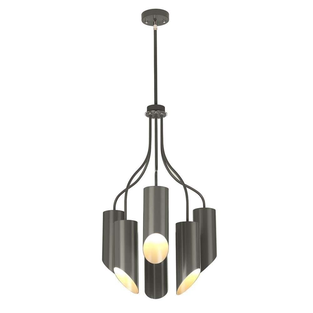 Sleek Quinto 6-Light Chandelier in Dark Grey and Polished Nickel