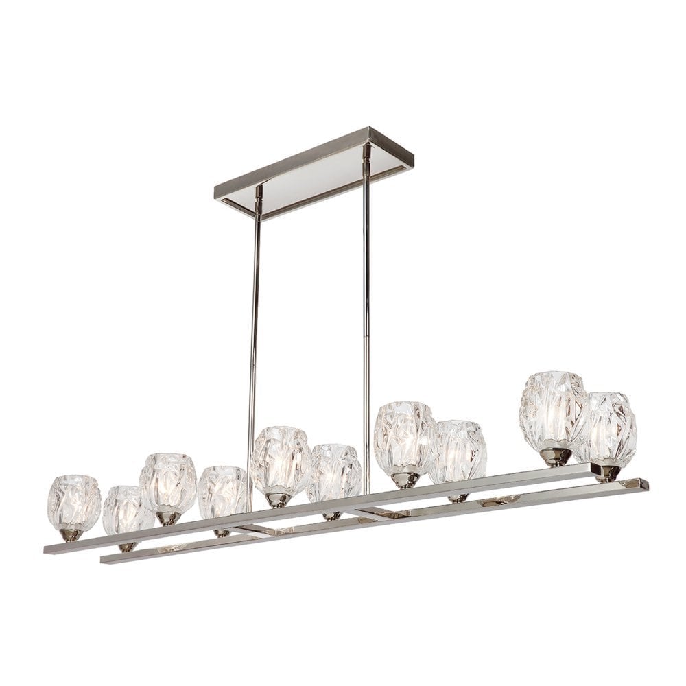 Elegant Rubin 10-Light Rectangle Chandelier in Polished Nickel