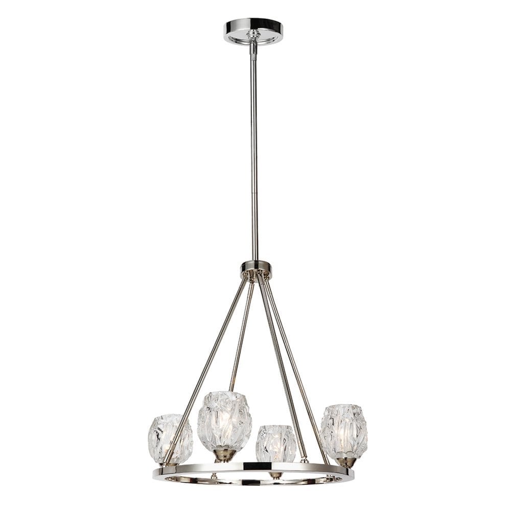 Gleaming Crystal Elegance: Polished Nickel Rubin Chandelier with 4 Lights