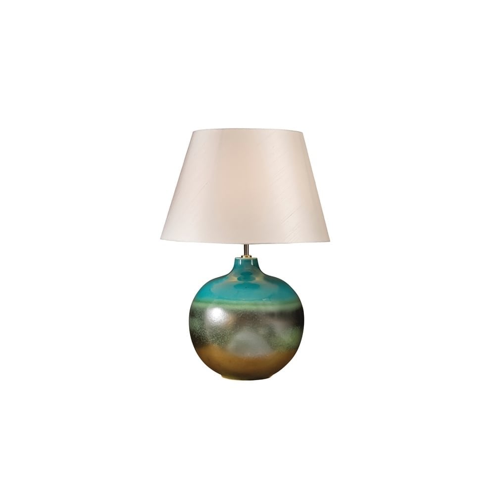 Laguna Turquoise and Graphite Glaze Porcelain Table Lamp with Cream Silk Shade