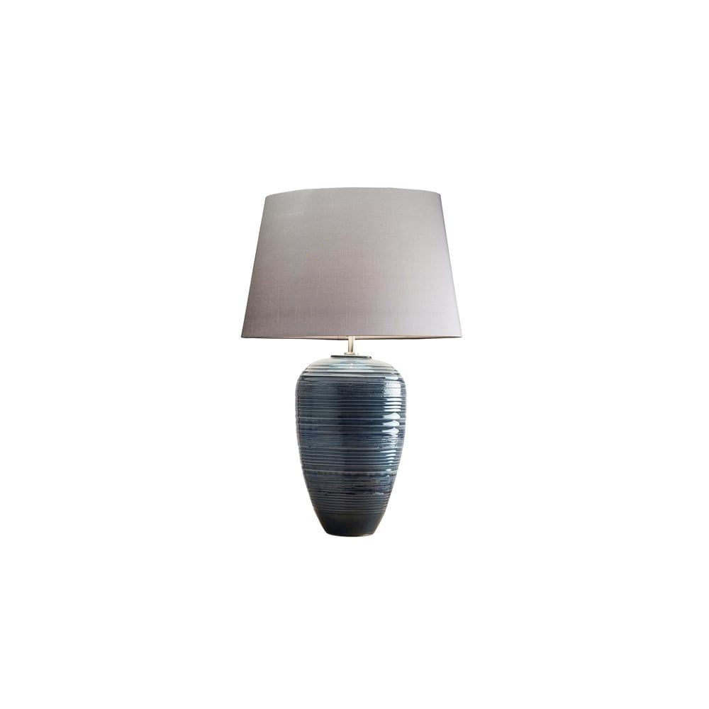 Elegant Poseidon Blue Porcelain Table Lamp with Silver Faux Silk Shade