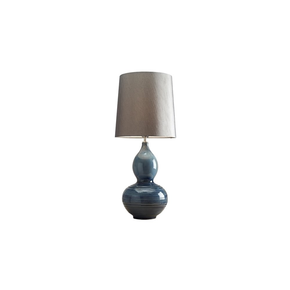 Blue Lapis Gourd Porcelain Table Lamp with Grey Faux Silk Shade