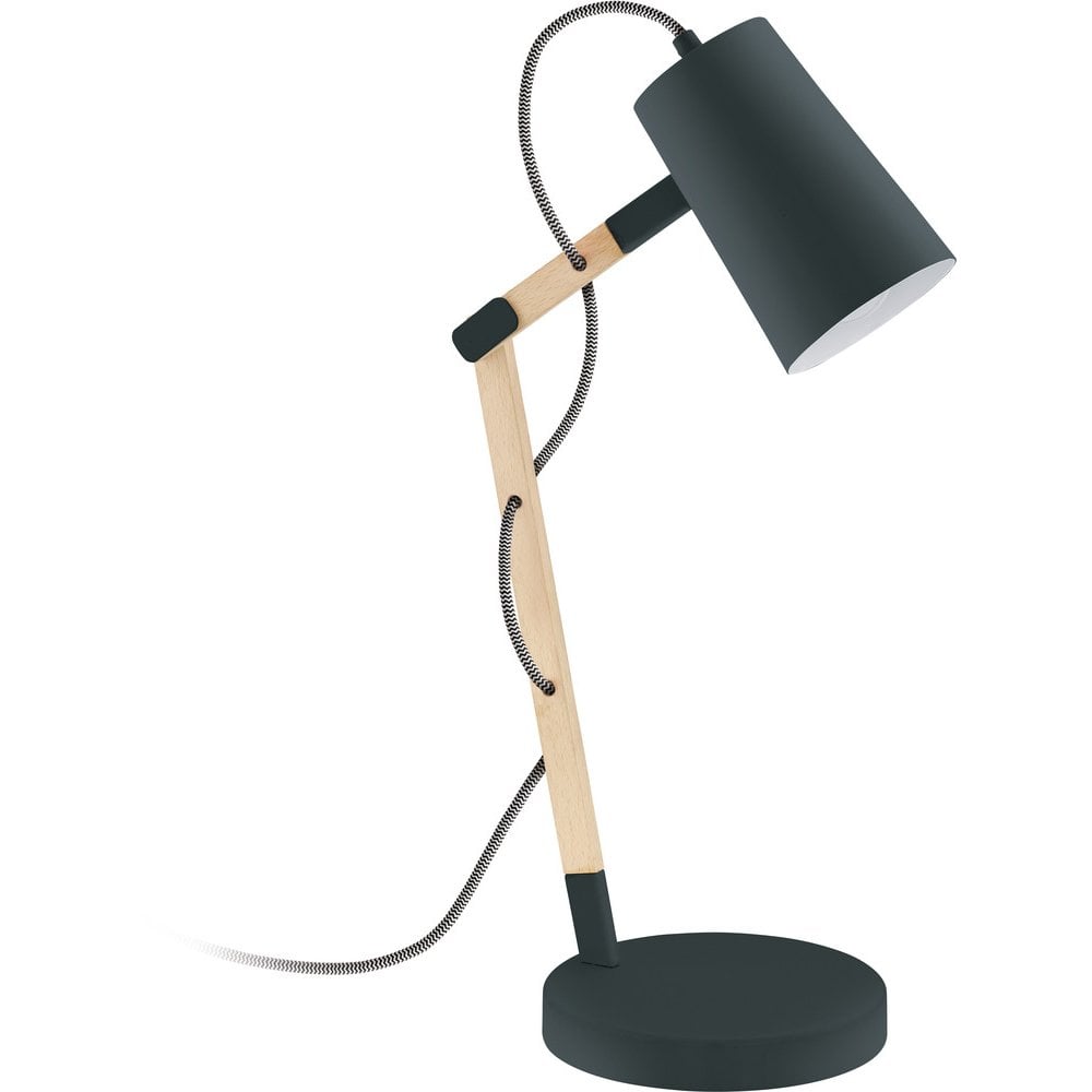 Modern Elegance: Black and Wood Desk Lamp from the Torona Collection