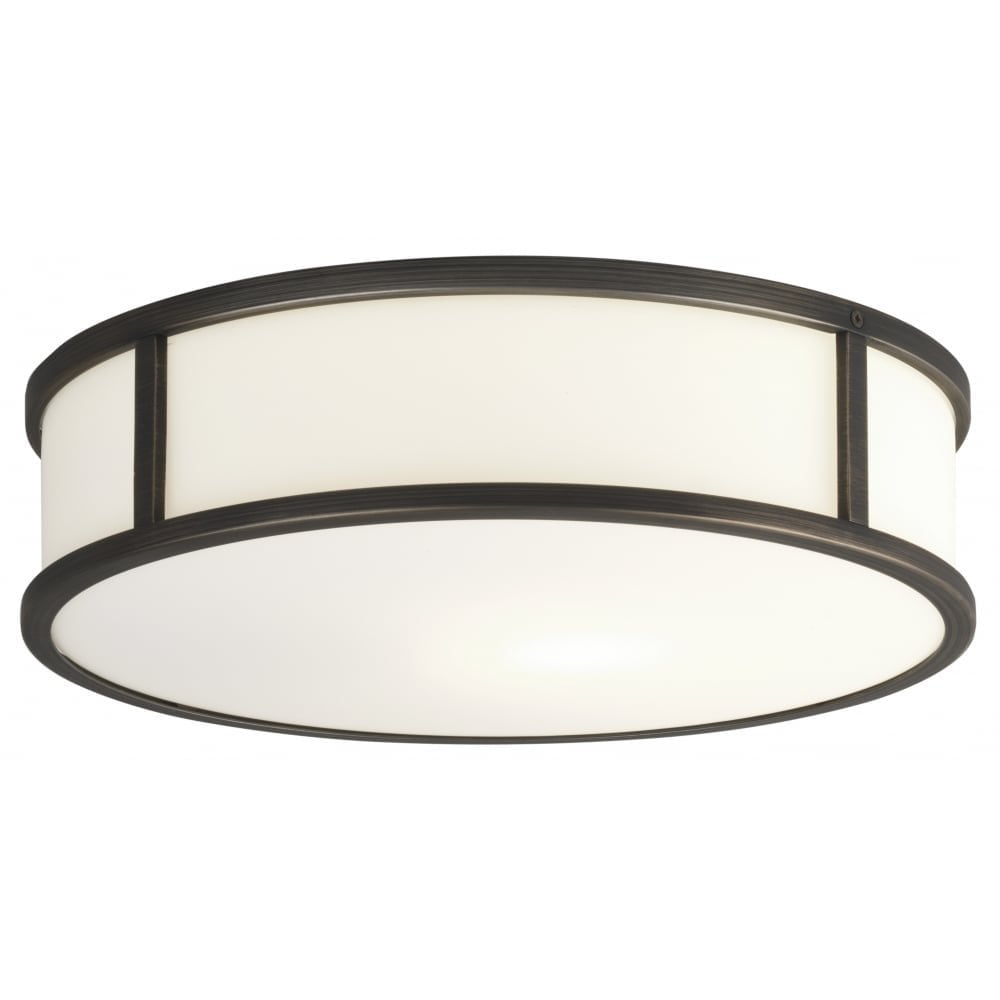Mashiko 300 Round Bronze Flush Ceiling Light with Opal Diffuser