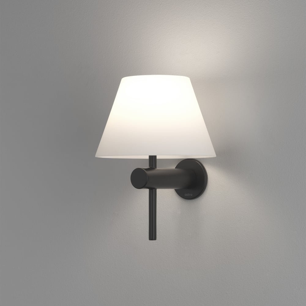 Elegant Roma Bathroom Wall Light with Black Finish and White Opal Shade