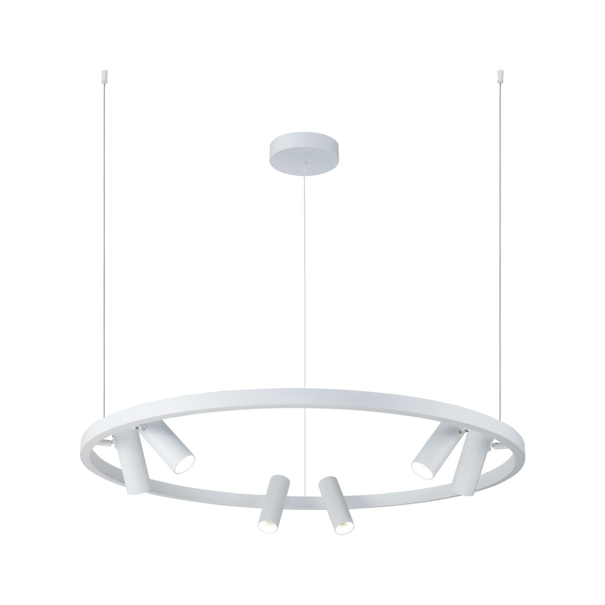 White Satellite Pendant Light with 6 Downlights - Modern Round Ceiling Fixture