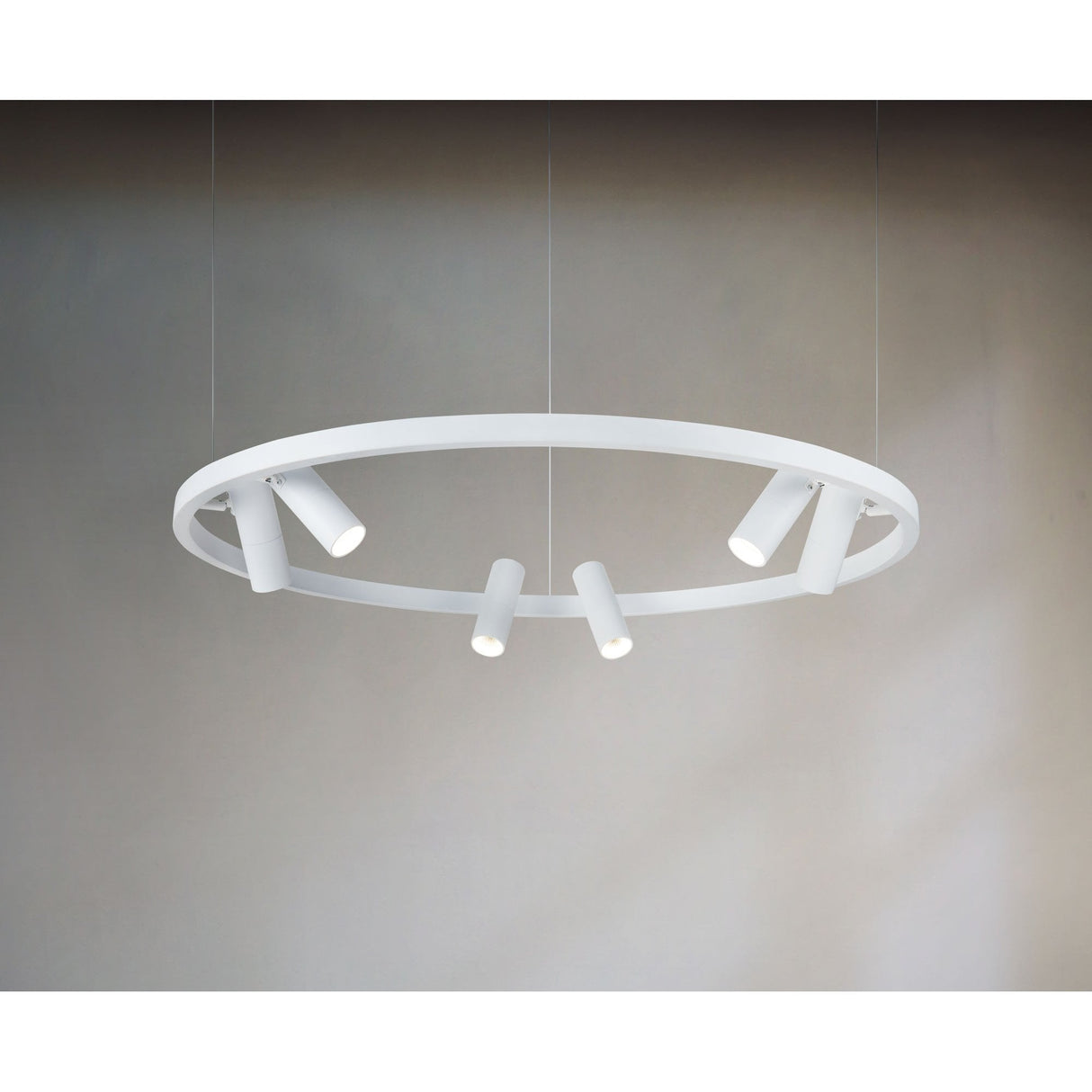 White Satellite Pendant Light with 6 Downlights - Modern Round Ceiling Fixture