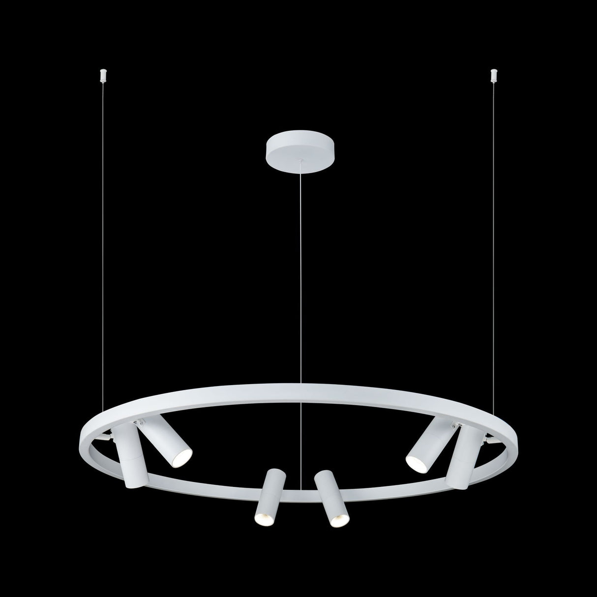 White Satellite Pendant Light with 6 Downlights - Modern Round Ceiling Fixture