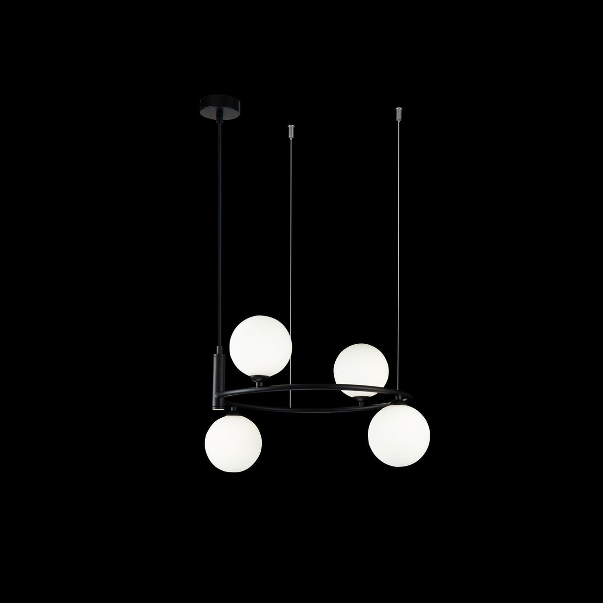 Elegant Black Metal Ring Pendant Lamp with Glass Shades - 4 x 25W G9 Bulbs
