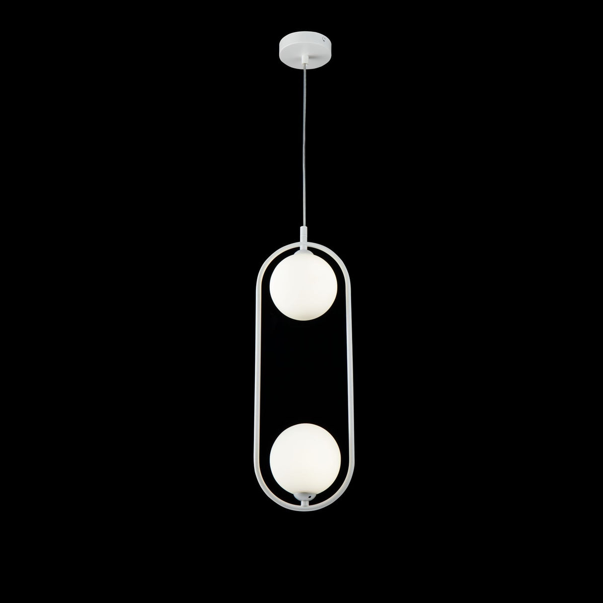 Elegant White Ring Pendant Lamp with Glass Shade and Metal Frame