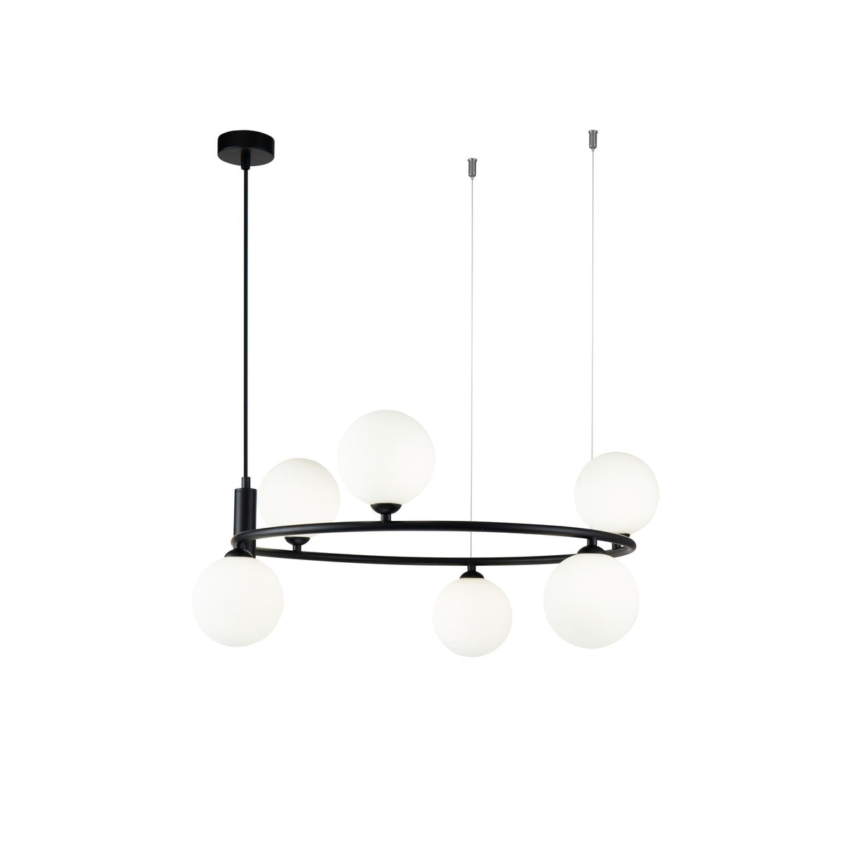 Sleek Black Metal Pendant Lamp with Glass Shades - 6 x 25W G9 Bulbs